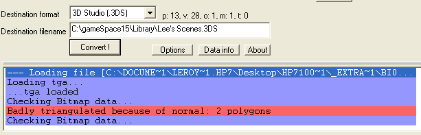 This is the meessage that Biturn typically displays on Caligari formats reference from TS 6.6 and Gamespace 1.6